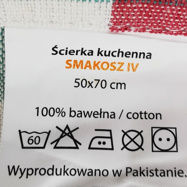 Ścierka DUŻA nowoczesna - Kratka różowo-czarno-biała 100% bawełna skład